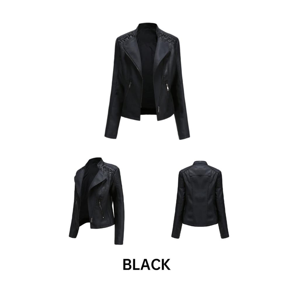 Damen Lederjacke mit Stehkragen - Stilvolle Kurzjacke für Frauen Motorradjacke im Slim Fit Design Casual Streetwear Übergangsjacke Bikerjacke in Lederimitat