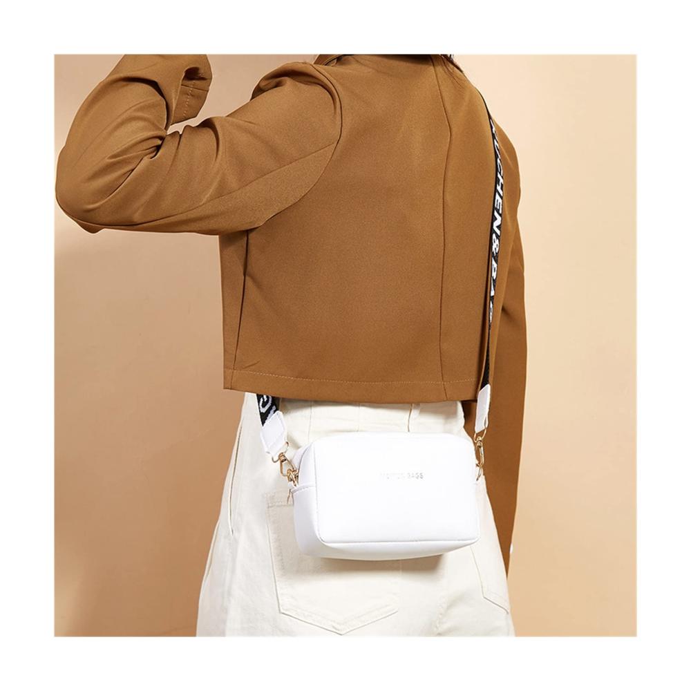 Schwarze Damen-Messenger-Bag mit breitem Pu-Riemen - Kompakte Umhängetasche für Telefon und Geldbörse