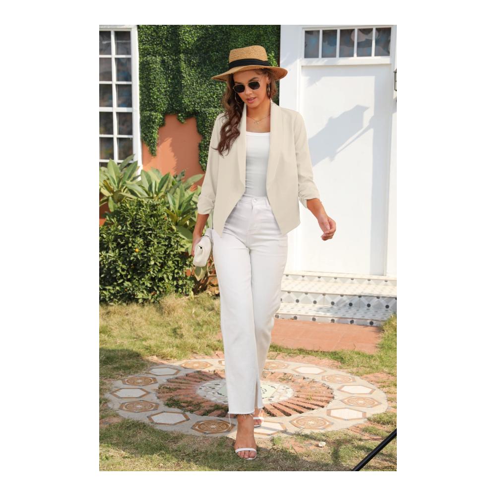 Sommerlicher Damen Blazer mit 3/4 Arm und Gerüschten Ärmeln - Ideal für Business Büro und Festliche Anlässe