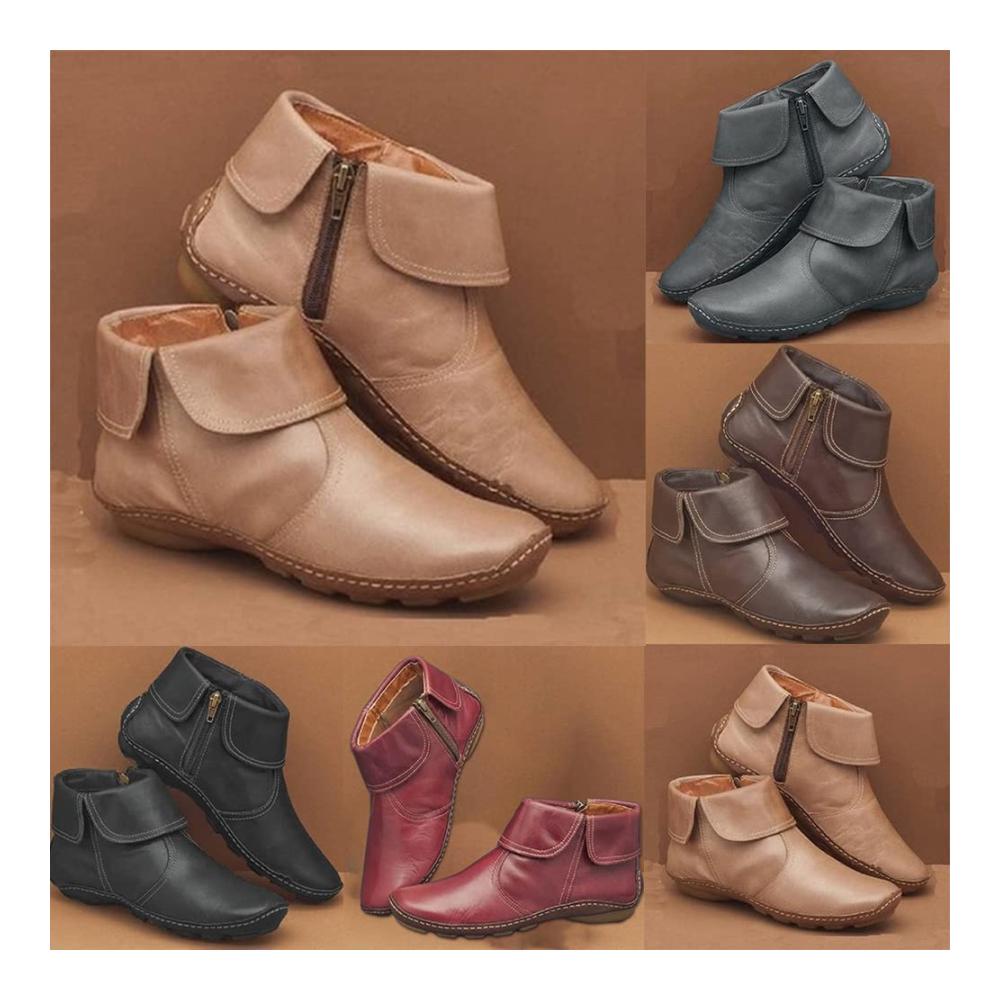 Damen-Stiefel mit Flachem Absatz und Leder bequeme Stiefeletten mit Unterstützung des Fußgewölbes Arch Support Sneakers – Größenvarianten verfügbar