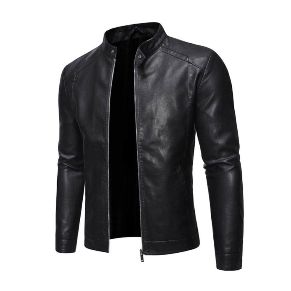 Herren Pu Lederjacken - Vintage Kunstlederjacke mit Stehkragen für stilvolle Herren