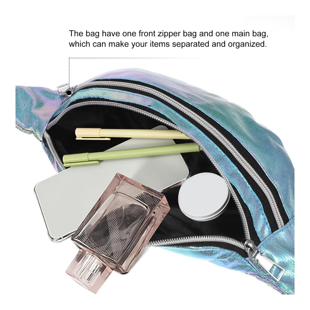 Holografisches Damen Hüfttaschen-Set | Glänzende Gürteltasche mit Verstellbarem Gürtel | Modische Hüftgürteltaschen für Damen