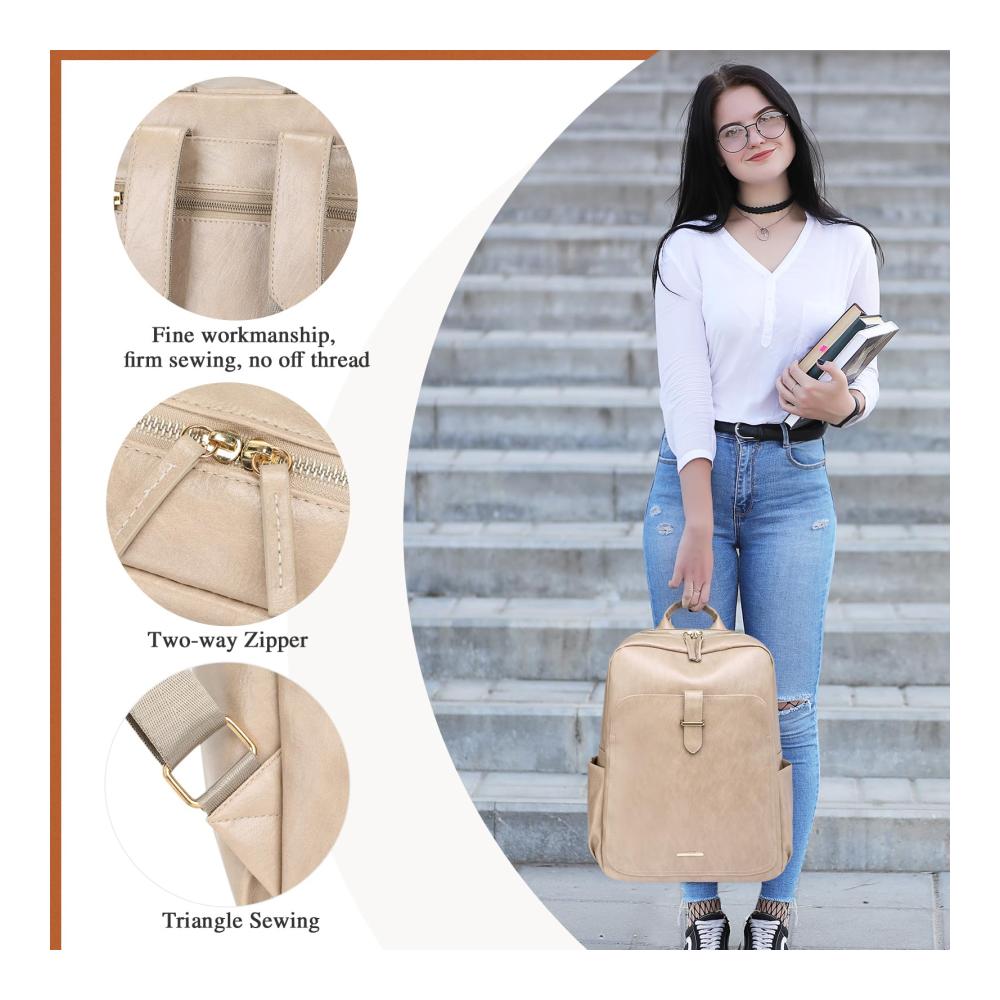 Eleganter Damen Rucksack aus PU-Leder - Großer Daypack mit Platz für 14-Zoll-Laptop