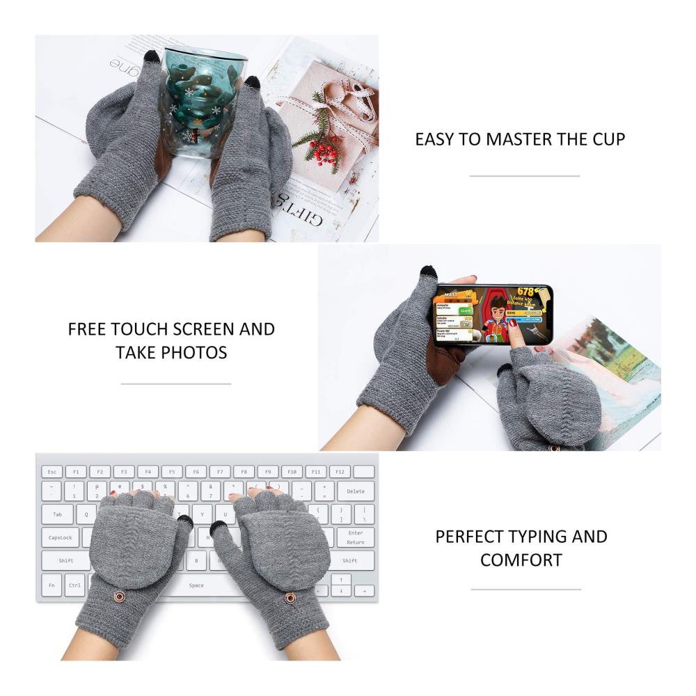 Homealexa Winter Handschuhe für Damen und Herren - Fingerlose Strickhandschuhe mit Flip-Top und Baumwollfutter Warme Halbfingerhandschuhe für Herbst und Winter