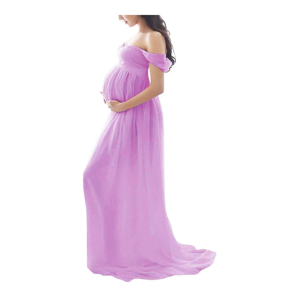 Umstandskleid QREXVOG Damen - Elegantes Off-Shoulder Tüll Maxikleid mit Schlitz für Schwangerschaftsfotoshootings