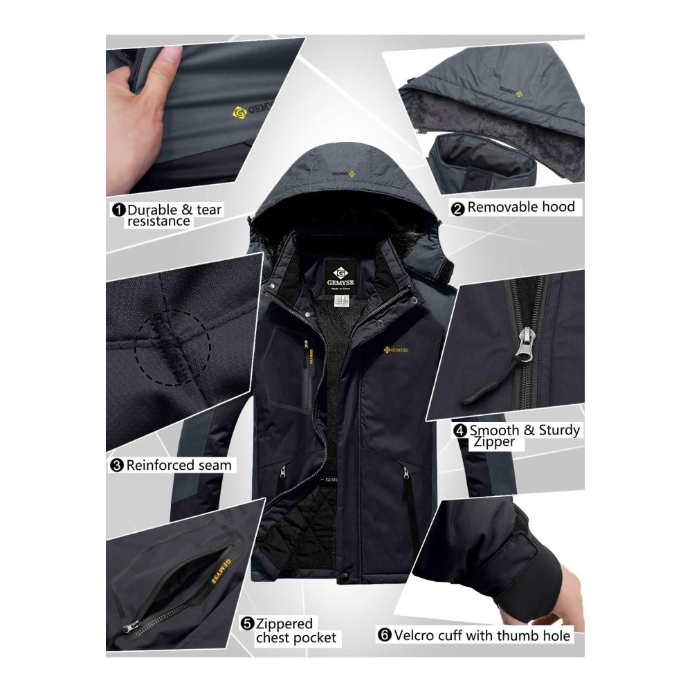 Herren Skijacke mit Kapuze Wasserdicht Winddicht Fleece-gefüttert - Perfekt für Outdoor-Wintersport