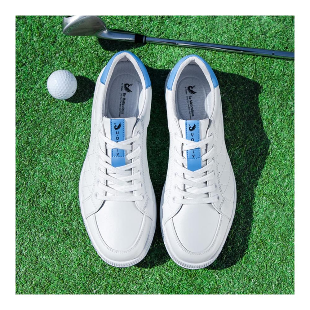 Golfschuhe Herren Wasserdicht Leichtgewicht Atmungsaktiv | Abriebfest Rutschfest | Indoor/Outdoor Golf-Training | Weiß/Blau 29.1CM