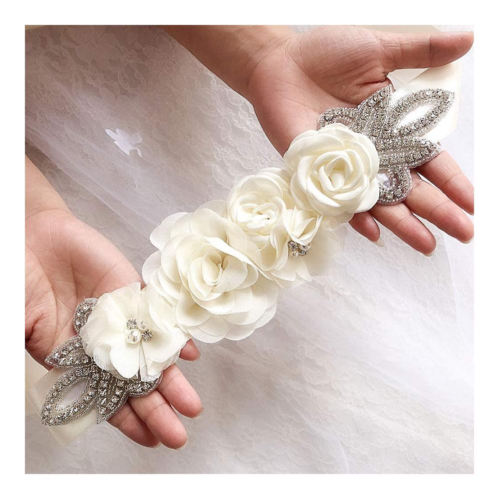 Eleganter Blüten-Hochzeitsgürtel mit Kristallen für Brautjungfernkleider und Abendkleider