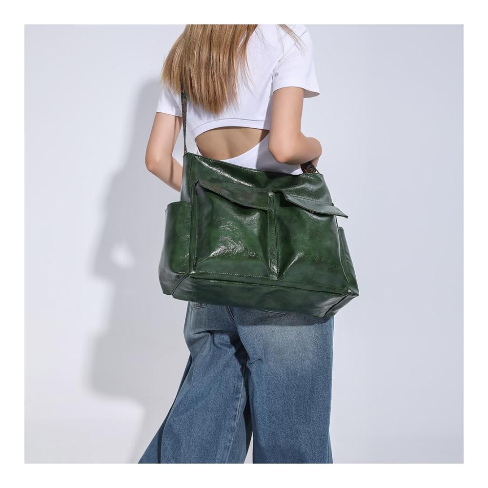 Damen Umhängetasche mit Reißverschluss breitem Riemen und Retro-Charme - Großes Fassungsvermögen stilvolle Mehrfachtaschen lässige Schultertasche für Frauen