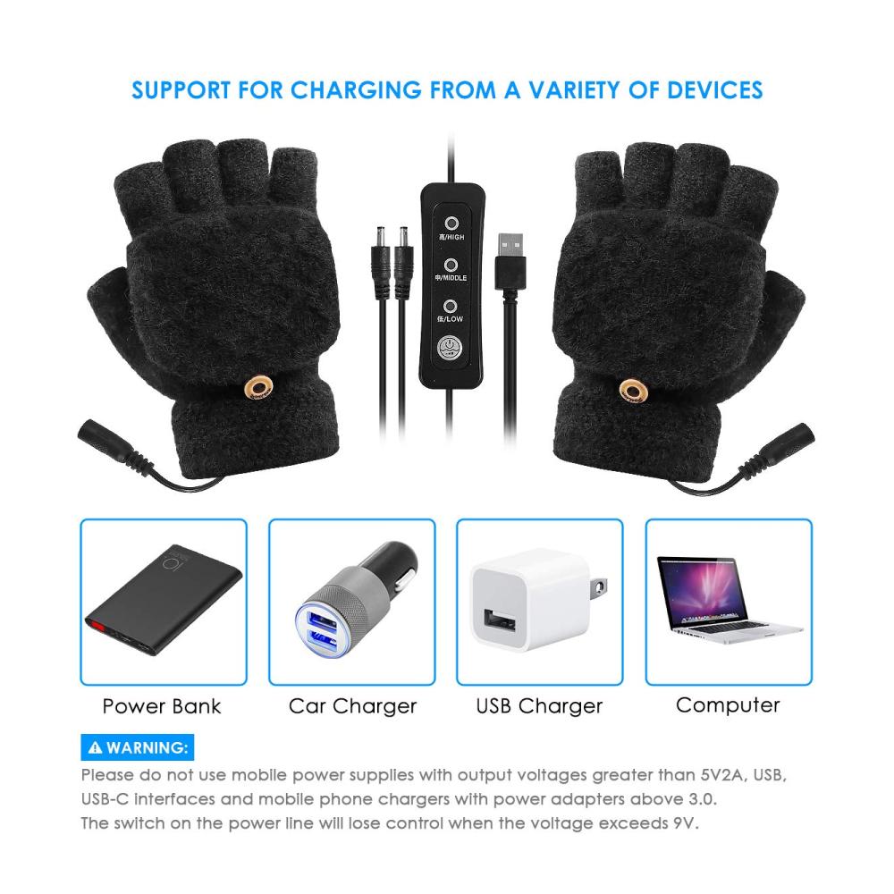 Beheizbare USB-Handschuhe von iFCOW - Winter Heizhandschuhe für Herren und Damen mit 3 Temperatureinstellungen