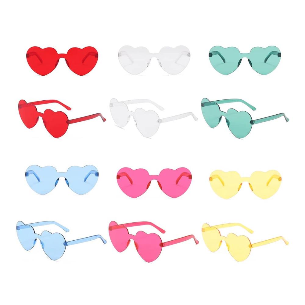 12er Set Randlose Herz Sonnenbrillen - Lustige Festival- und Partybrillen für Damen Herren & Kinder - Hippie Accessoires für Geburtstagsfeiern und Fasching