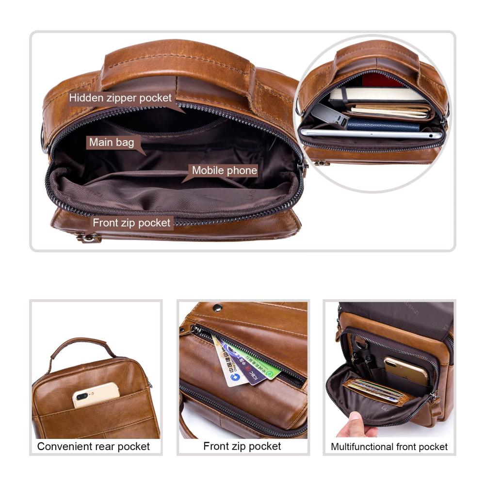 Herren Leder Umhängetasche - Business Messenger Bag mit verstellbarem Schultergurt