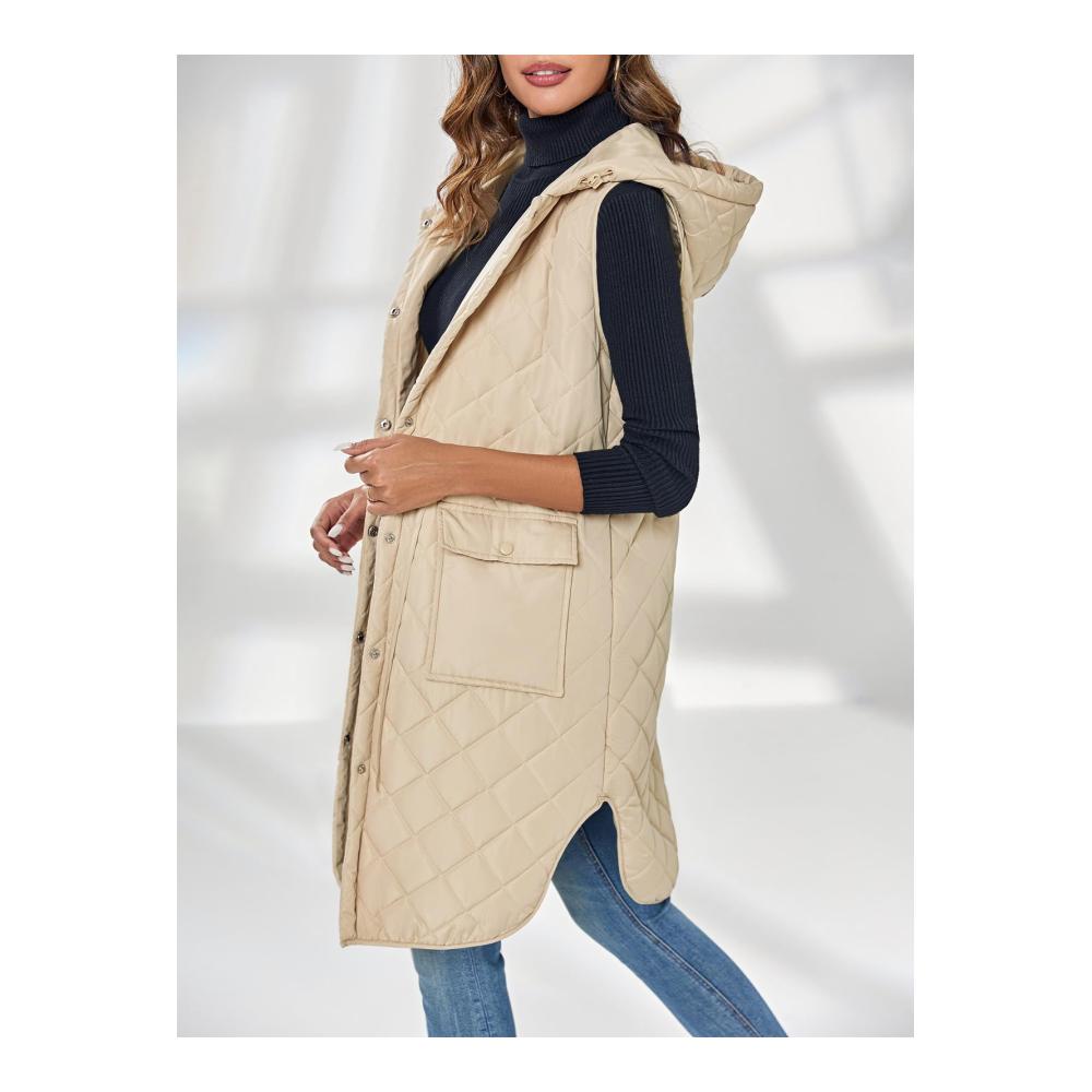 Damen Steppweste mit Kapuze und Taschen - Langärmlige Winterweste für lässige Outfits