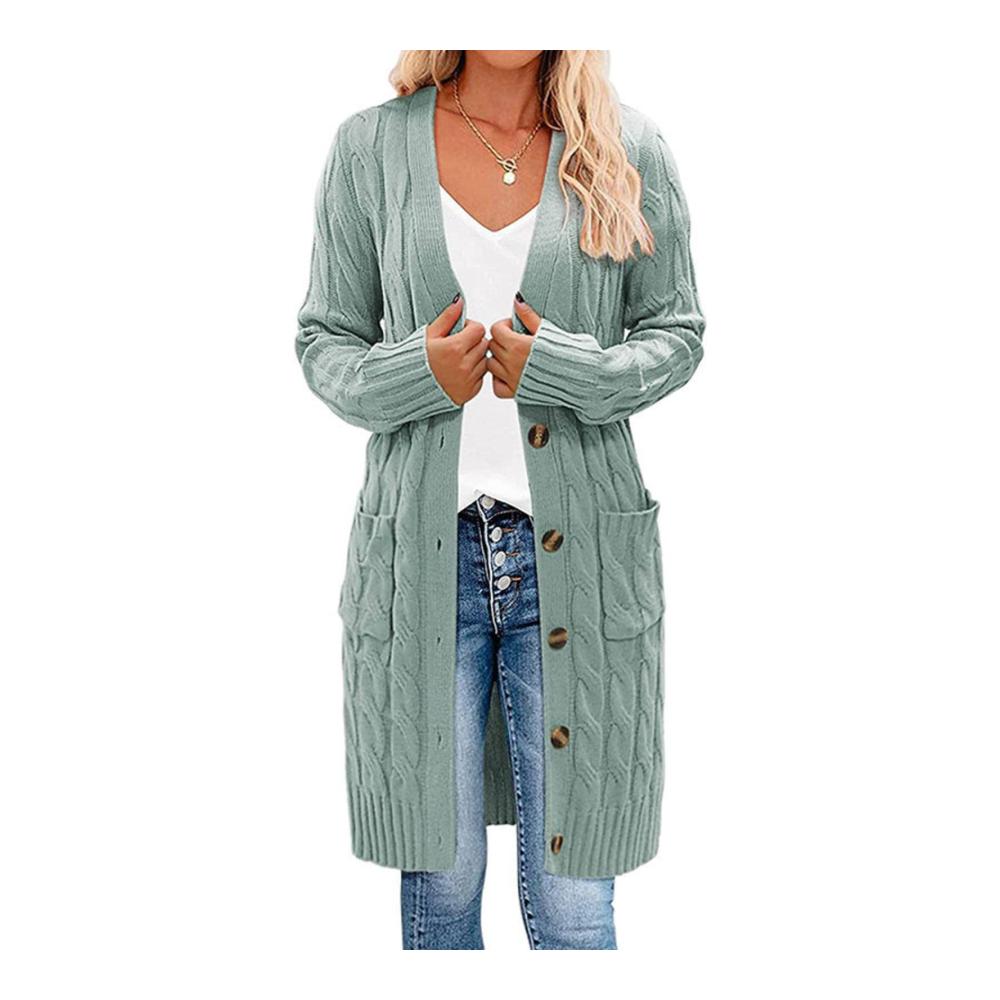 Damen Strickjacke mit langen Ärmeln Zopfmuster und Knopfleiste - Stilvolle offene Vorderseite trendige Oberbekleidung