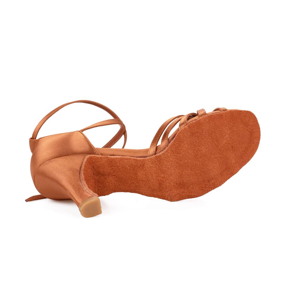Braune Damen Tanzschuhe VASHCAME - Hoher Absatz Standard/Latein Knoten-Detail 7cm Absatzhöhe Größe 37