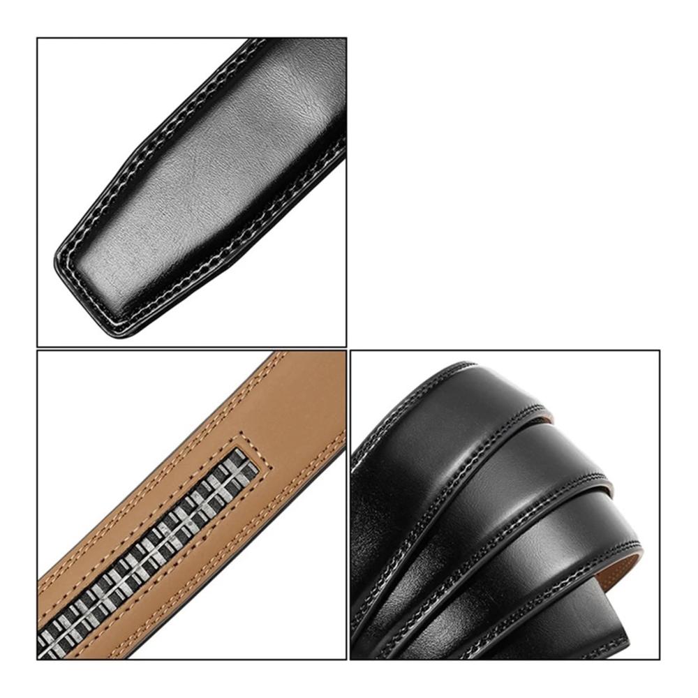 31mm Ledergürtel für Herren - Eleganter Anzugsgürtel mit Automatischer Schnalle Keine Löcher Natürliches Rindsleder - Braun Schwarze Akzente - Länge 120cm