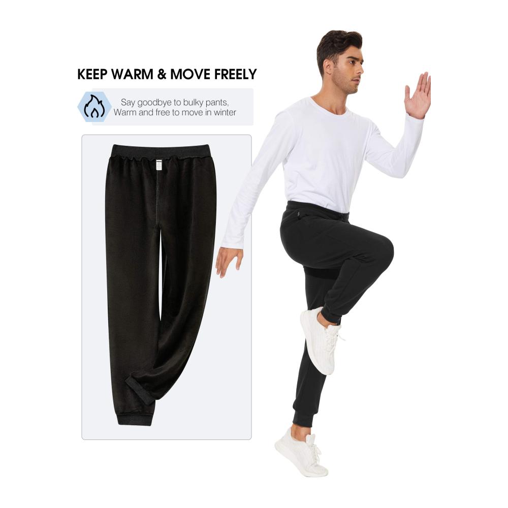 Herren Winter Fleece Gefütterte Jogginghose - Warme Thermohose mit Reißverschlusstaschen