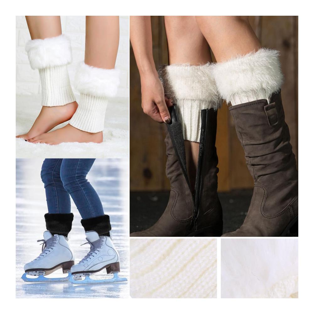 Warme Damen Stulpen 2 Stück - Fußlose Kniestrümpfe Legwarmers Gestrickte Beinwärmer - Ideal für Winter mit Hoher Qualität und Stil (Weiß Schwarz