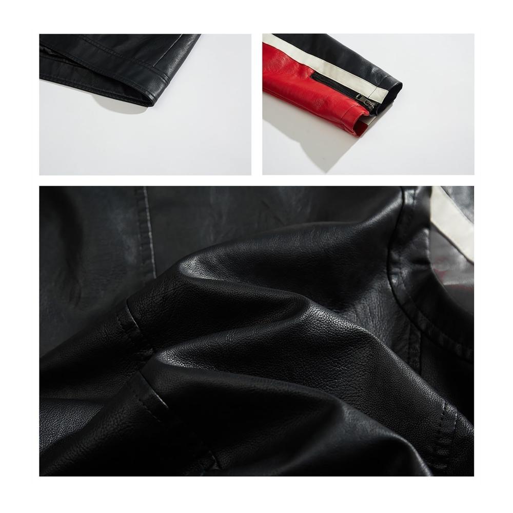 Herren Lederjacke für Motorradfahrer – SCANIA Print Winddicht Fleece-Futter Stehkragen PU Leder Bikerjacke für Outdoor Wintermantel Warme Jacke