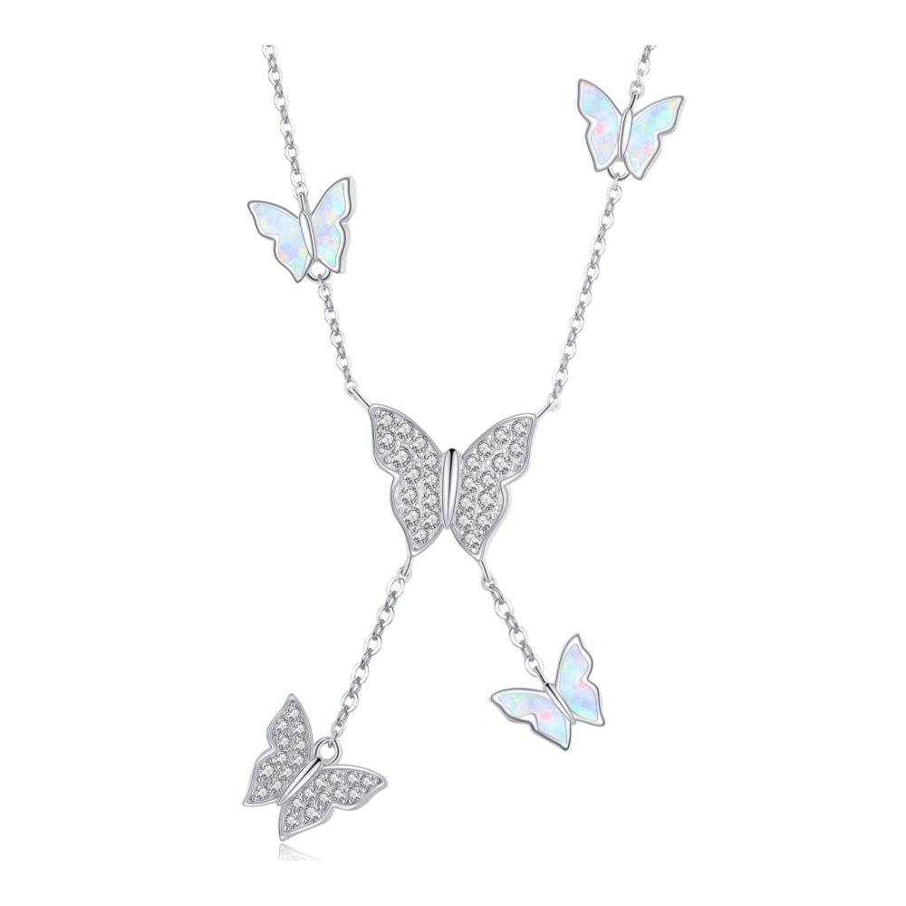 925er Sterling Silber Schmetterlingskette mit Zirkonia-Opal-Anhänger - Niedliche Tiercharme-Halskette für Frauen - Geburtstags- und Weihnachtsgeschenk für Frau Freundin und Mama