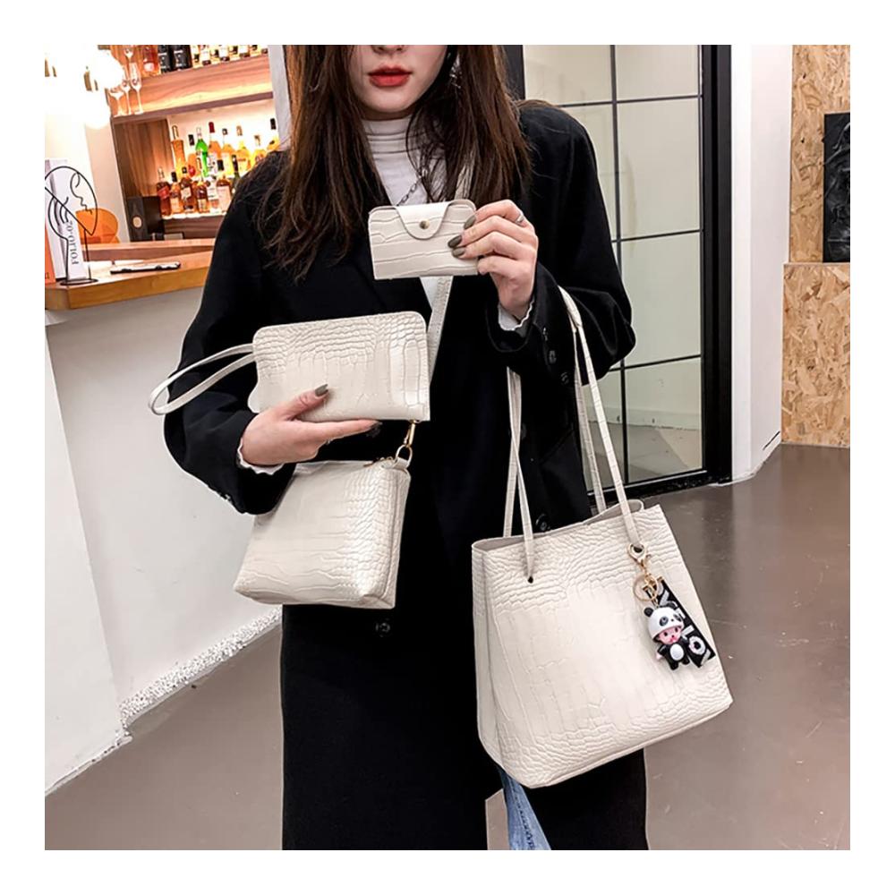 Messenger-Bags Stilvolle Reisetasche mit Krokodilmuster Retro-Damentasche - Große Kapazität Eimertasche im vierteiligen Set