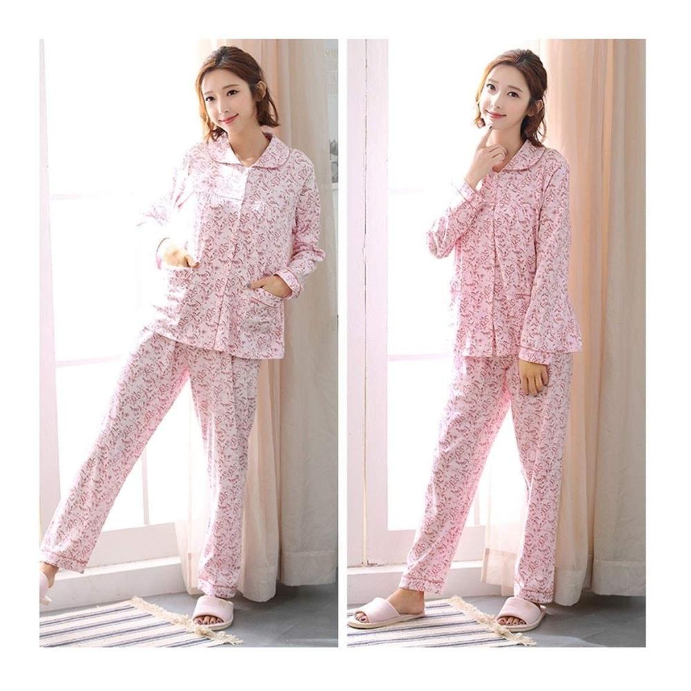 Damen Schlafanzug Set Geometrischer Druck Langarm Baumwolle - Gemütliche Pyjama Homewear für Frühling und Herbst