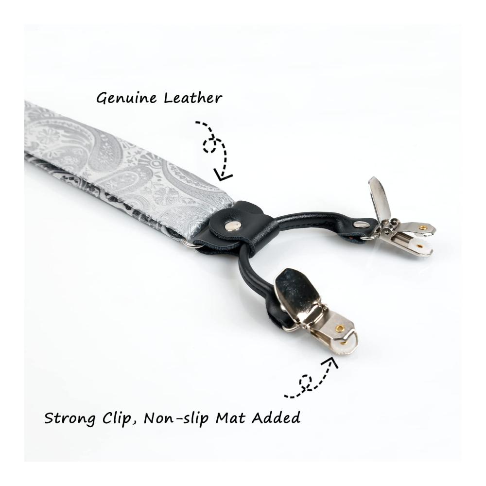 Alizeal Herren Schwarz Fliege und Hosenträger Set mit 6 Clips Einstecktuch und Manschettenknöpfen - Elegantes Accessoire-Ensemble für stilbewusste Männer