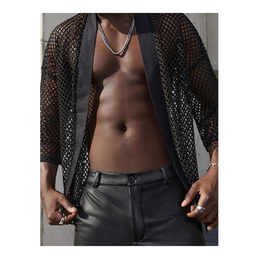 Herren Netzunterhemd Langarm/Kurzarm - Transparente Reizwäsche Slim Fit Shirts für Clubwear
