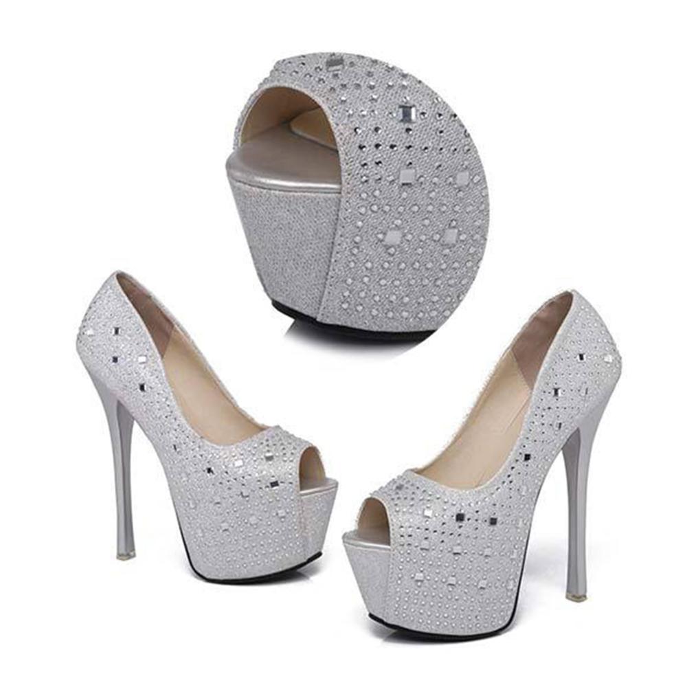 Sexy Super High Heel Peep Toe Pumps mit Acryl-Diamanten im Römischen Stil - 16 cm Nachtclub Party Hochzeit Damenschuhe