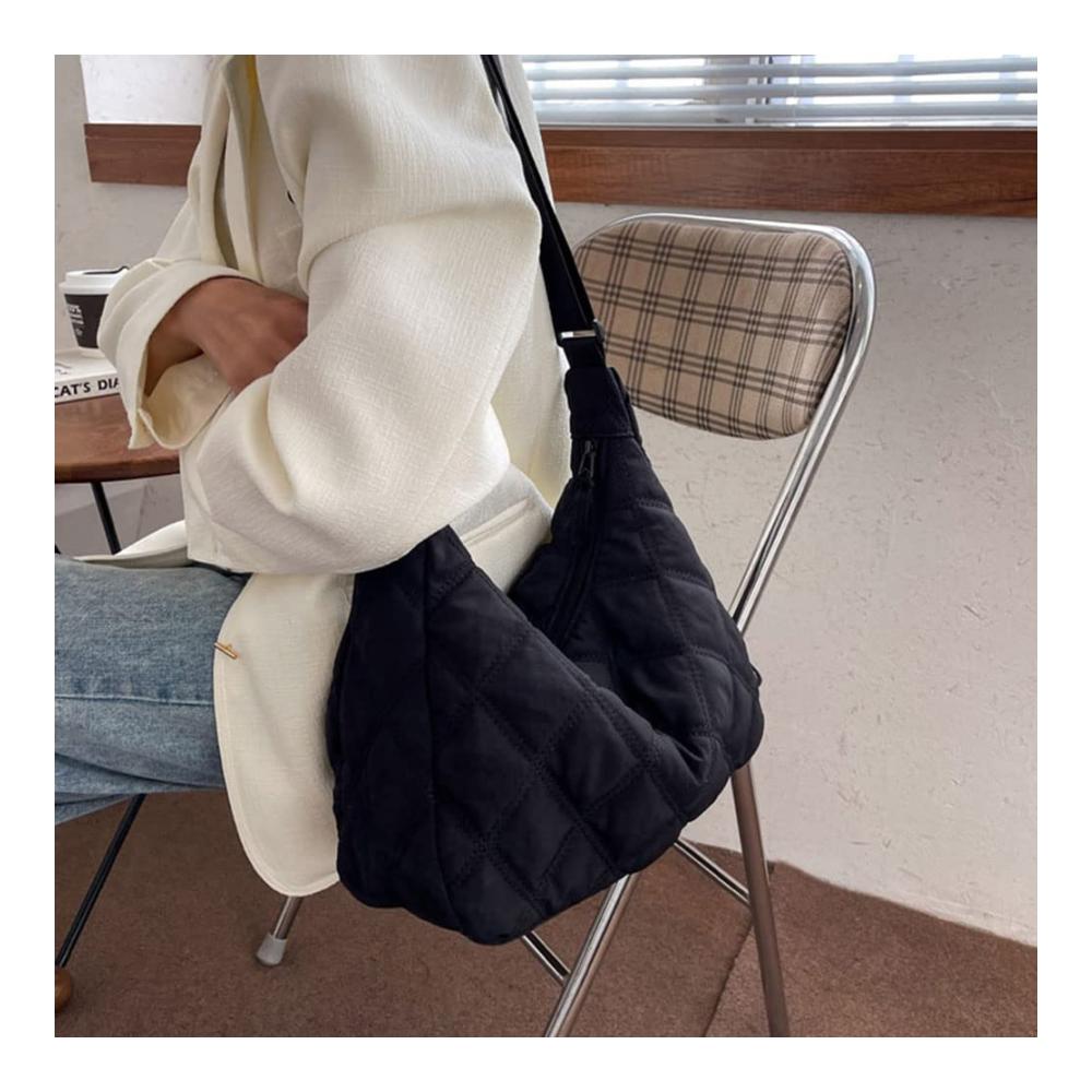 Gesteppte Umhängetasche für Damen - Nylon Crescent Bag mit Reißverschluss ideal für Reisen Shopping & Arbeit