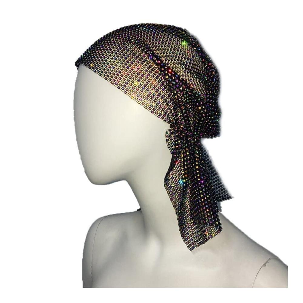 Strickmütze mit Strasssteinen und Hohl-Bling-Stickerei - Modisches Kopftuch für Frauen und Mädchen ideal als Haarschmuck