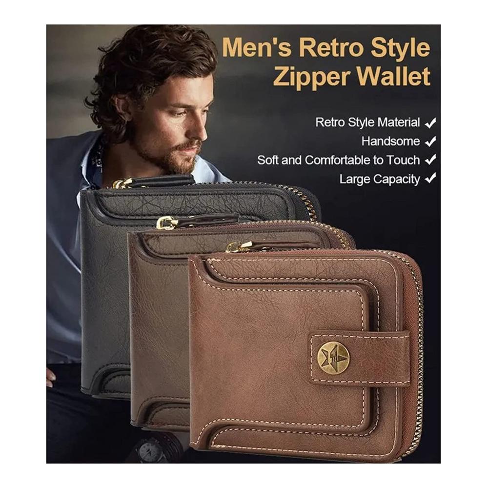 Herren Leder Geldbörse - Kompakte Bifold mit Multi-Card-Funktionalität und horizontalen Reißverschluss - Stilvolle Kurze Geldbörse für Männer
