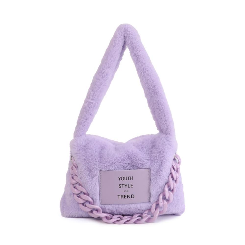 Cyber Y2K Plüsch-Schultertasche mit Reißverschluss – Stilvolle Damen Umhängetasche für den Winter