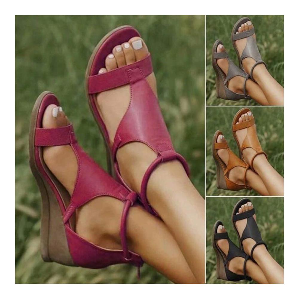 Orthopädische Damen-Ledersandalen Rutschfeste leichte Fischmaul-Sandalen für den Sommer – Große Größe bequem und mit flacher Fußgewölbestütze