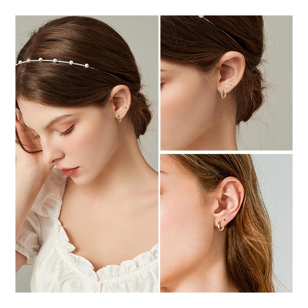 18 Karat vergoldete Edelstahl-Ohrstecker 12 Paar winzige Sets für mehrere Piercings & Knorpel-Creolen