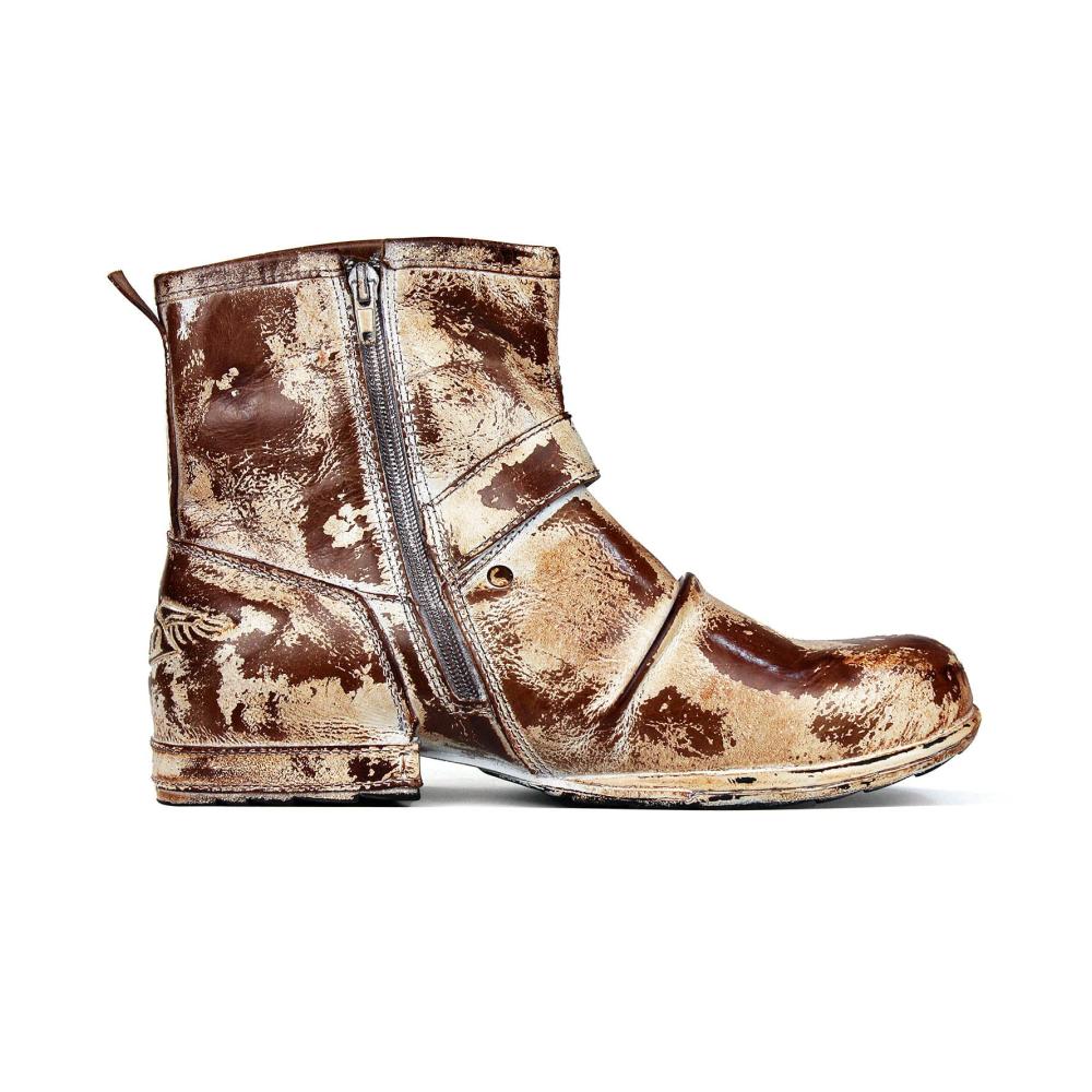 Herren Biker Boots aus Rindsleder mit Gummisohle und Reißverschluss - Stilvolle Lederstiefel OS-5008-1-Caramel