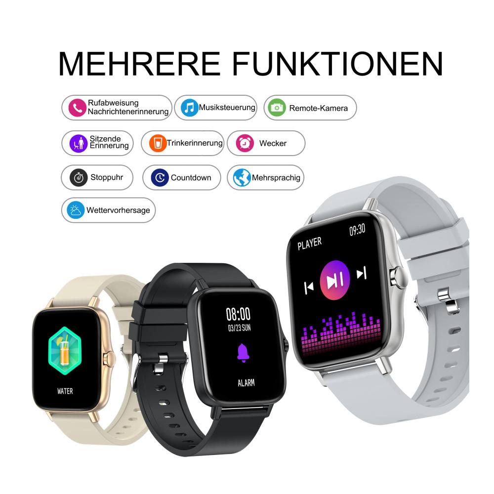 Fashion Smartwatch mit Telefonfunktion 1.7 Zoll Touchscreen Android iOS Kompatibilität Whatsapp Funktion Fotohintergrund Schrittzähler Damen Laufuhr Blutdruckmessung Pulsuhr - Stilvolle Damenuhr für aktive Frauen