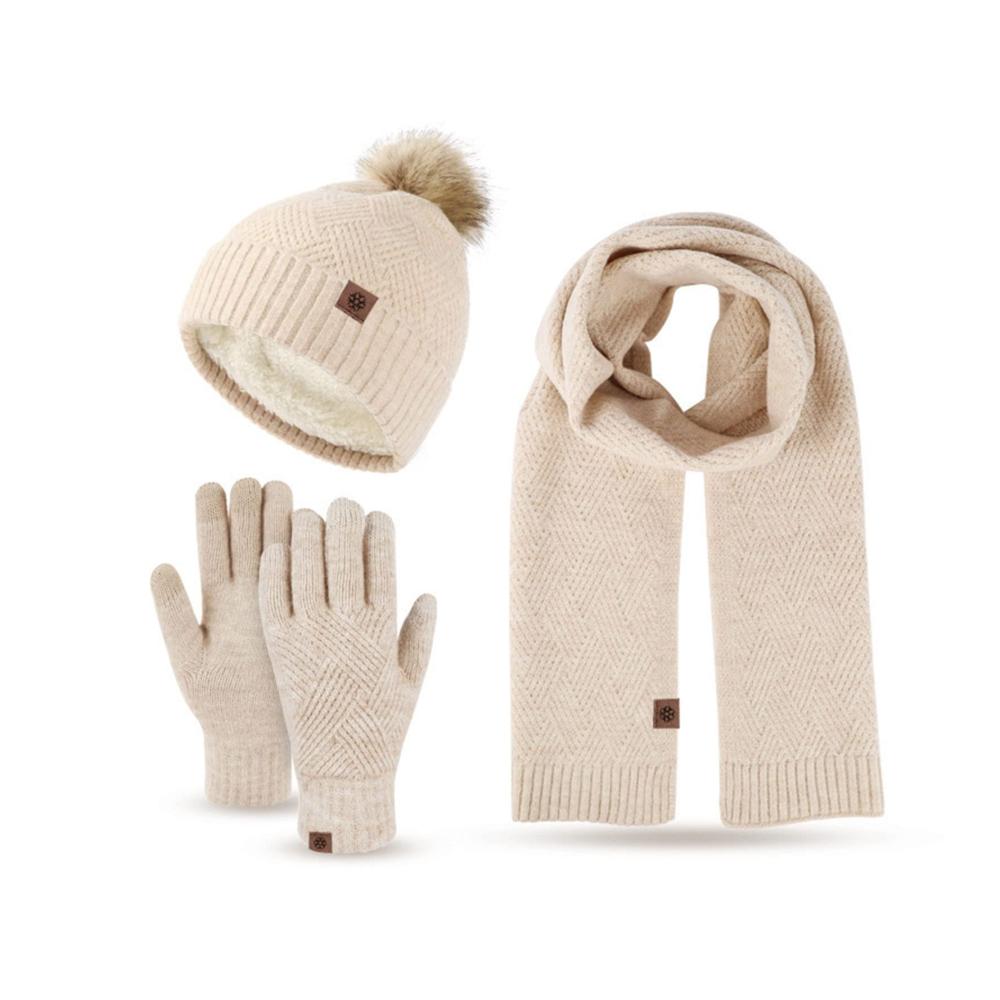 Winteraccessoires-Set Gestrickte Mütze Schal & Handschuhe für Outdoor-Sport (Camel Einheitsgröße