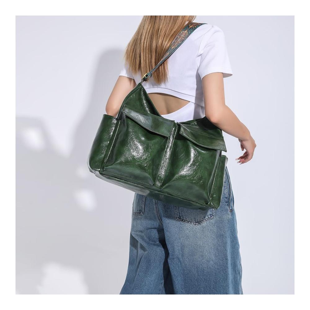 Damen Umhängetasche mit Reißverschluss breitem Riemen und Retro-Charme - Großes Fassungsvermögen stilvolle Mehrfachtaschen lässige Schultertasche für Frauen