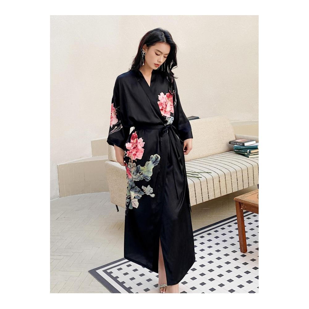 Floraler Satin Kimono Bademantel - Eleganter Damen Morgenmantel für Brautjungfern