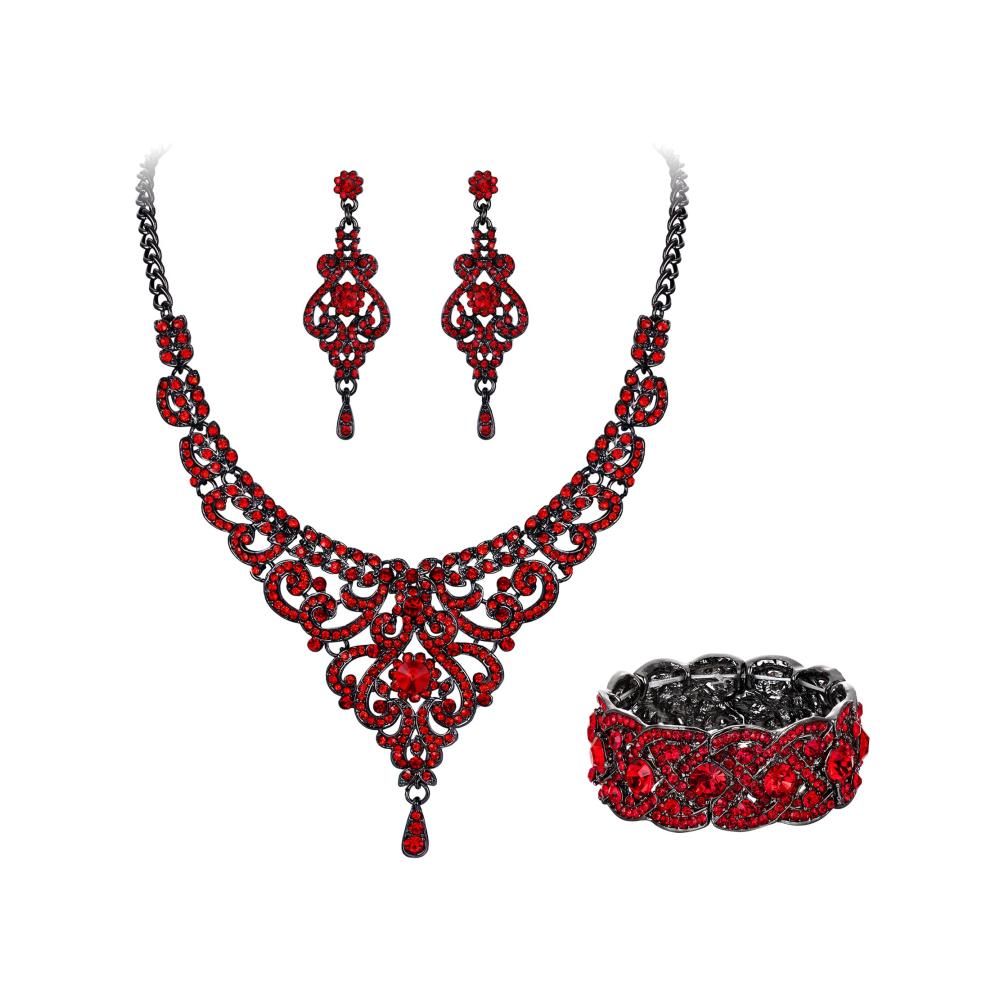 Ever Faith Kristall Schmuck-Set Vintage 1920er Vase Art Deco Braut-Ensemble mit Halskette Ohrringen und Stretch-Armband - Klar Silber-Ton für Damen bei Hochzeiten und Partys