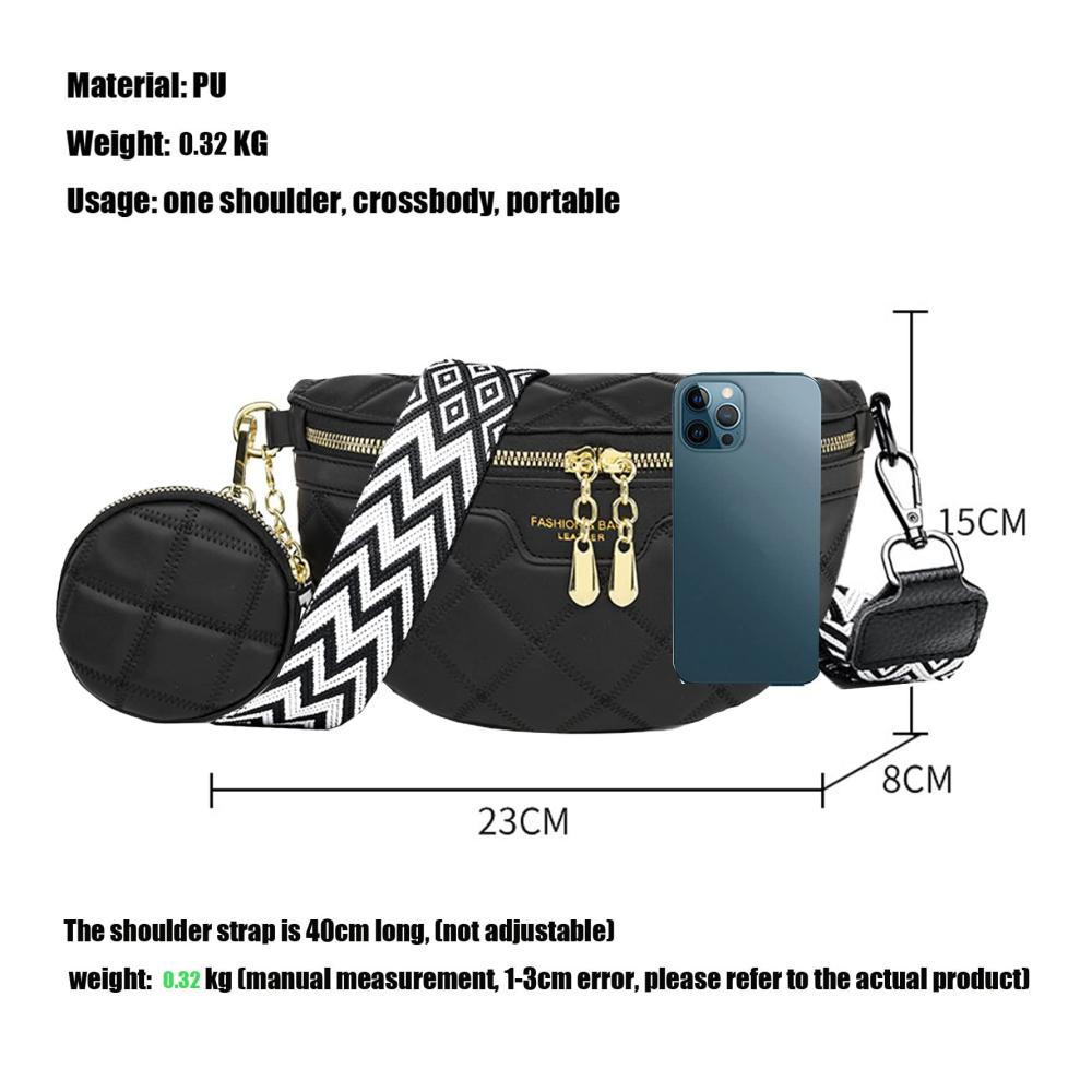 NIYUTA Stylische Bauchtasche Damen - Veganes Leder Crossbody Geldbörse mit Kartenschlitz 5cm Breiter Gurt in Schwarz - Mode-Hüfttaschen als Tragbare Umhängetasche