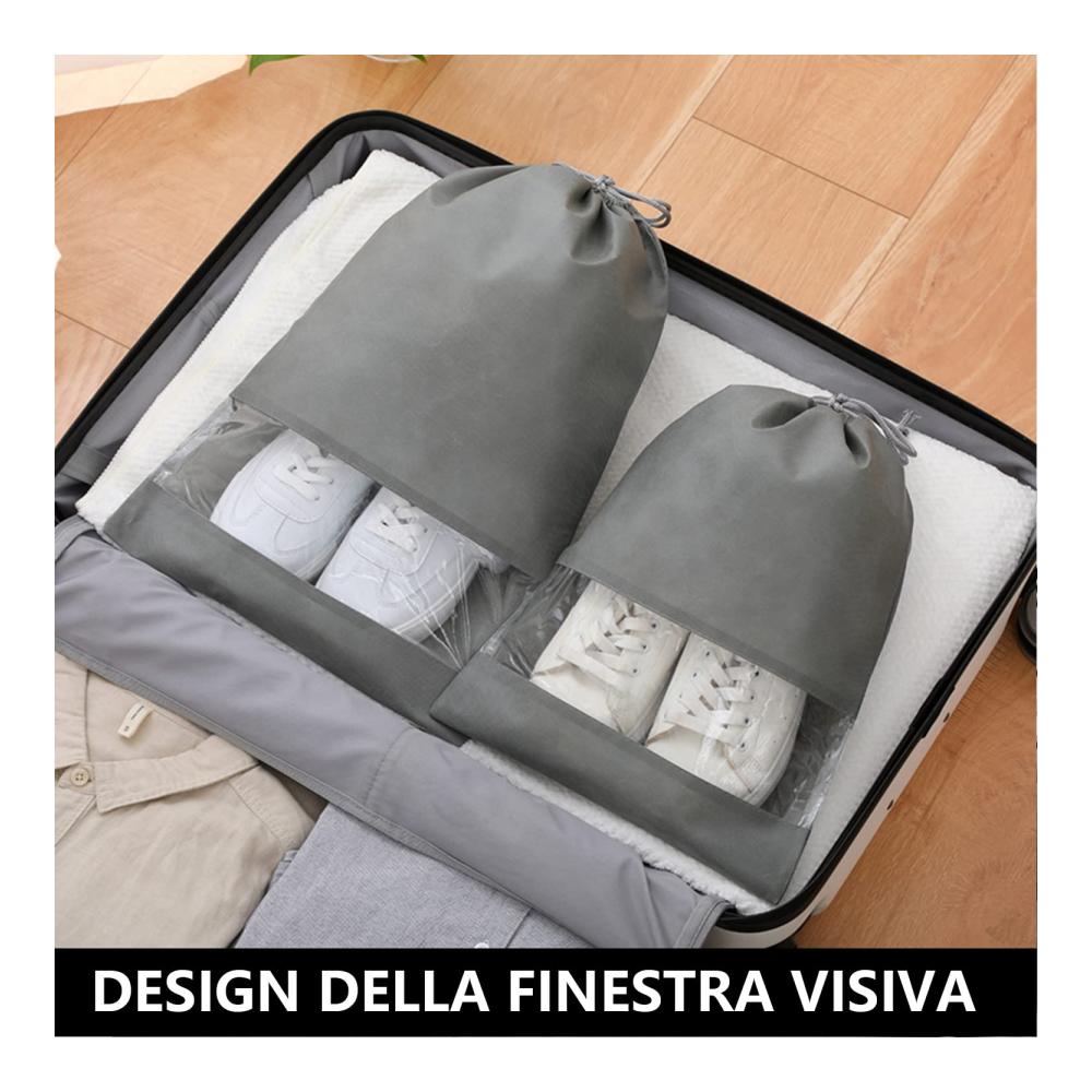 20 Stück Schuhtaschen Wasserdichte Schuhbeutel in 3 Farben 4 Größen mit Kordelzug und Transparenten Fenstern – Ideal für Reisen oder Zuhause-Aufbewahrung