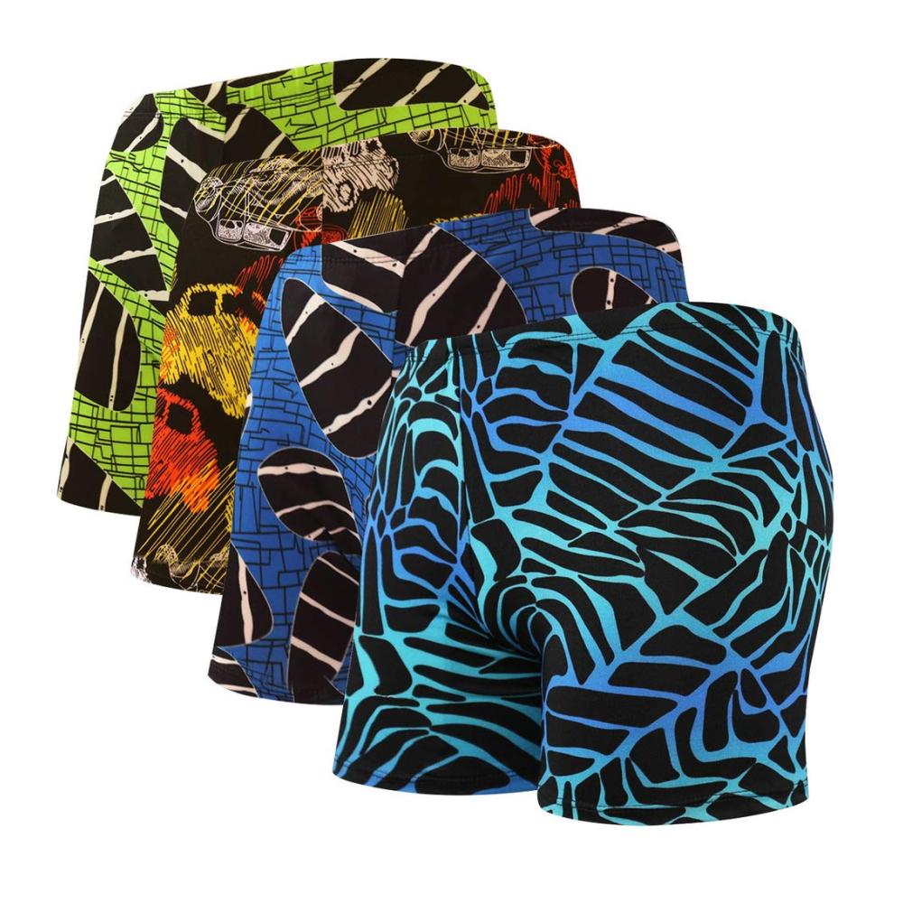 4er Pack Herren Badeshorts mit 3D-Druck | Schnelltrocknende Surf-Schwimmhosen | Hawaii-Muster | Sommer Sporthosen