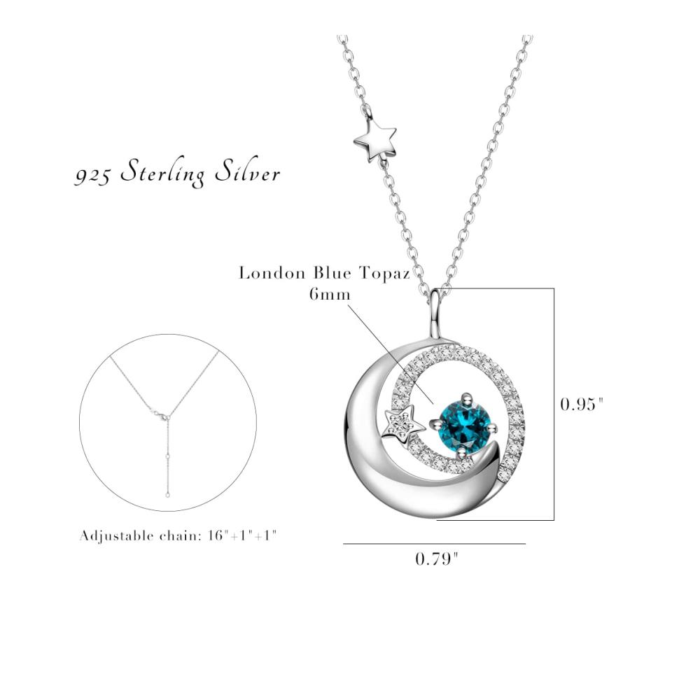925 Sterling Silber Halskette mit Stern und Mond Anhänger Natürlich/Synthetisch Edelsteine Geburtsstein Kette - Perfektes Geschenk für Damen Mädchen Frauen zum Valentinstag Jahrestag Geburtstag - Schmuck mit Liebe und Stil