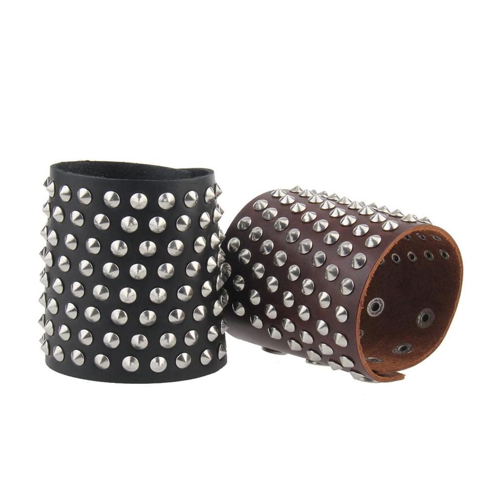2er Set Wikinger-Lederarmbänder mit Nieten | Handgefertigte Mittelalterliche Ritter-Armschienen für Männer und Frauen