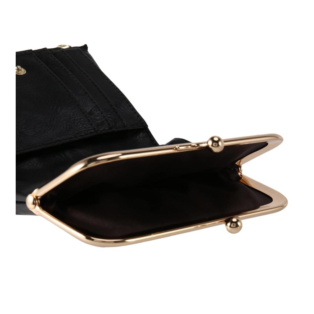 Damen Geldbörse Kurzformat Stilvolle Bifold Brieftasche mit Reißverschluss und Kiss Lock in Schwarz - Retro Design Multifunktional Geldbörse Damen