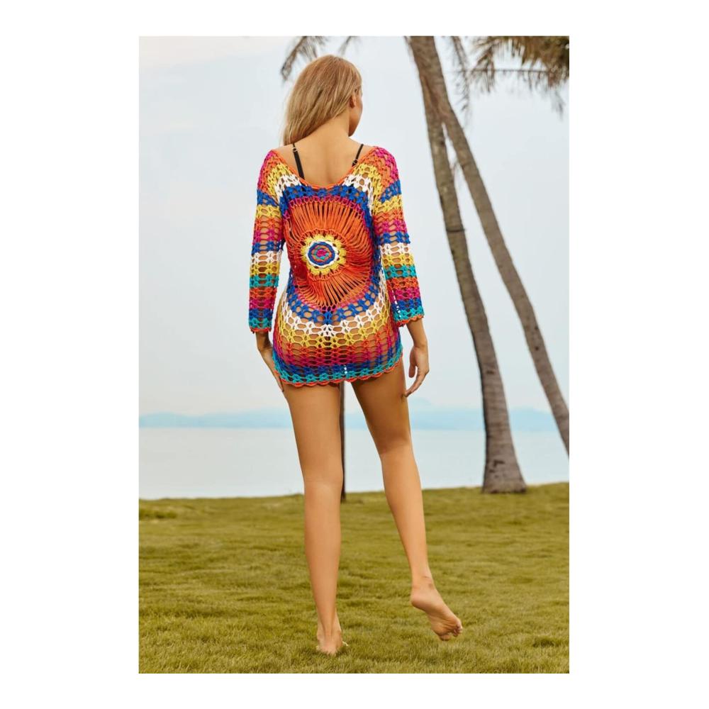 Strandkleidung für Damen Gestricktes Strandtop mit Häkel-Tunika - Perfekter Bikini-Cover-up für den Urlaub