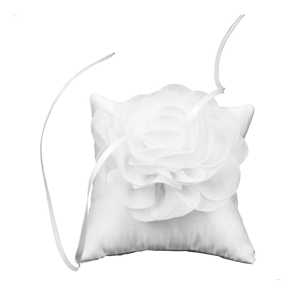 Blumenringkissen für Hochzeit - Elegantes Ringträgerkissen 10 * 10cm weiß - Ideal für Verlobung und Hochzeitsfeier mit Trauringen und Eheringen