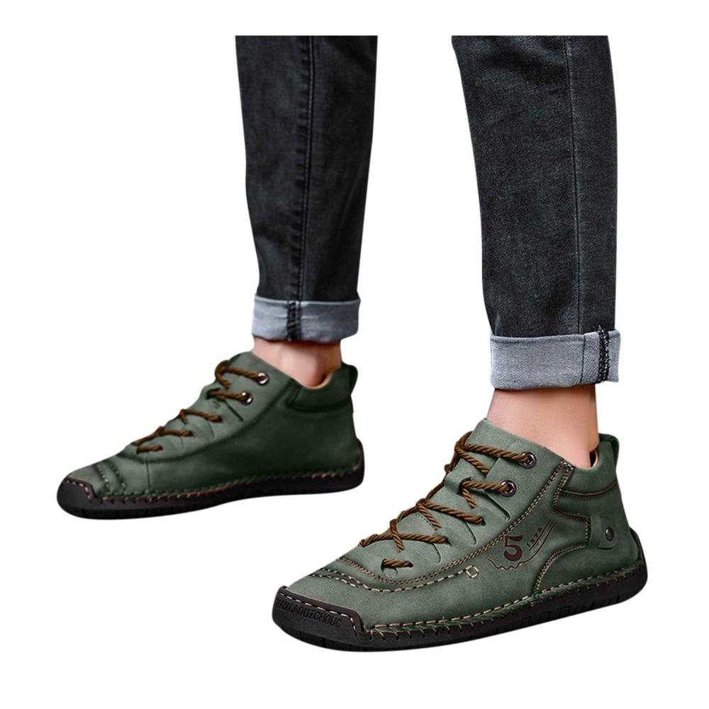 Sommer Ledersneaker für Herren - Bequeme Mid-Top Schuhe Schwarz Größe 44